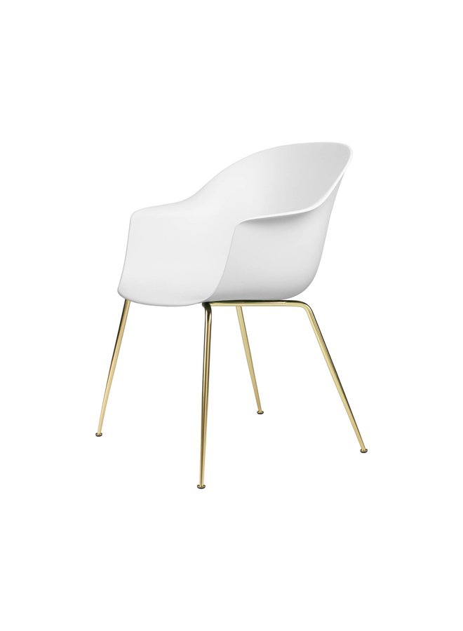 Bat Dining Chair, Conic base, Brass Semi Matt Base, Plastic Glides