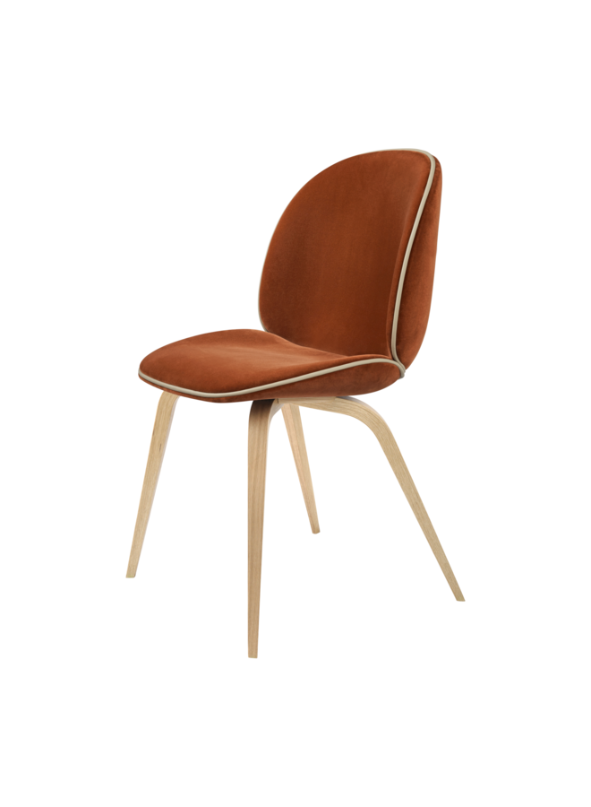 Beetle Dining Chair - Fully Upholstered, Wood base, Oak Semi Matt Lacquered Base