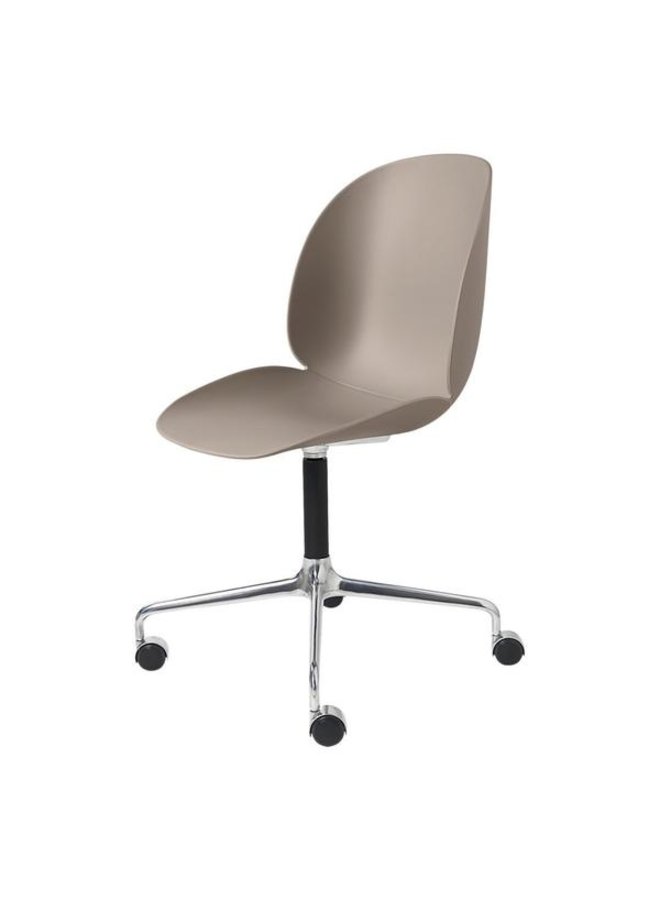 Beetle Meeting Chair - Un-Upholstered, 4-star w. castors, Polished Aluminium/Black Matt Base
