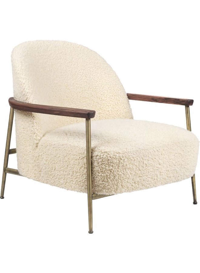 Sejour Lounge Chair - Fully Upholstered, With armrests, Brass Semi Matt Base