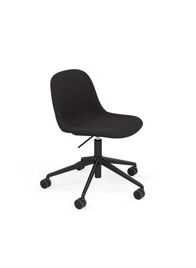 FIBER SIDE CHAIR / SWIVEL BASE BLACK W. CASTORS & GAS LIFT UPHOLSTERED