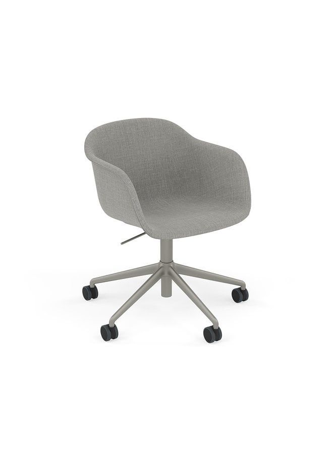 FIBER ARMCHAIR / SWIVEL BASE GREY W. CASTORS & GAS LIFT UPHOLSTERED