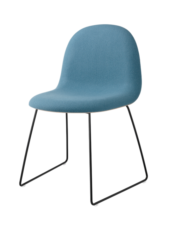 3D Dining Chair - Front Upholstered, Sledge base, Black Semi Matt Base, Oak Semi Matt Lacquered