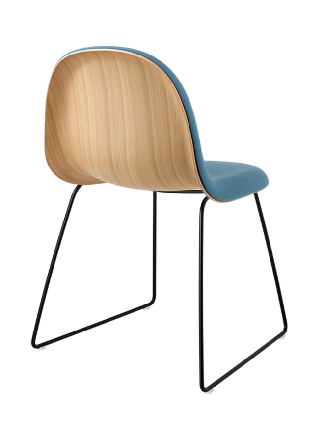 3D Dining Chair - Front Upholstered, Sledge base, Black Semi Matt Base, Oak Semi Matt Lacquered