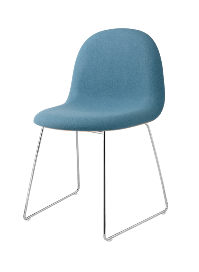 3D Dining Chair - Front Upholstered, Sledge base, Chrome Base, American Walnut Semi Matt Lacquered