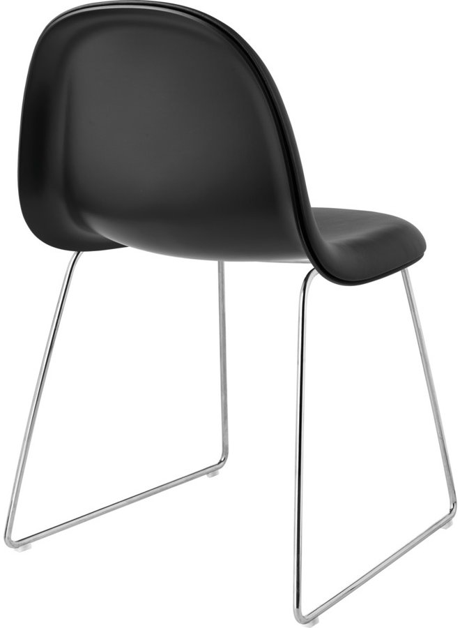 3D Dining Chair - Front Upholstered, Sledge base, Chrome Base, Black Stained Birch Semi Matt Lacquered