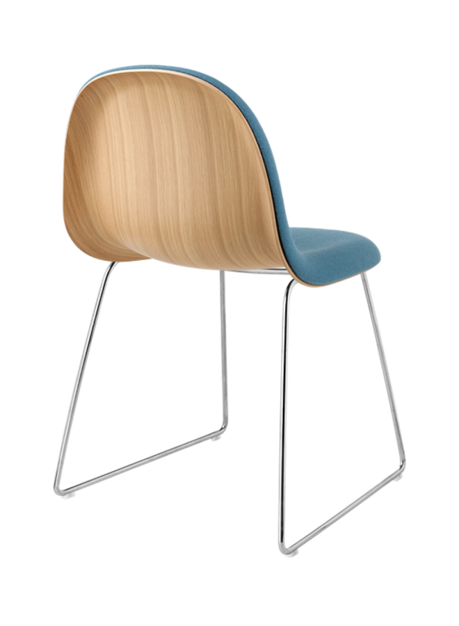 3D Dining Chair - Front Upholstered, Sledge base, Chrome Base, Oak Semi Matt Lacquered