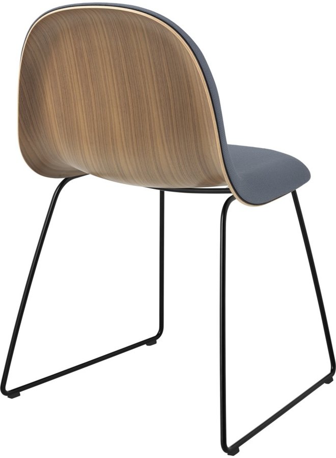 3D Dining Chair - Front Upholstered, Sledge base, Chrome Base, American Walnut Semi Matt Lacquered
