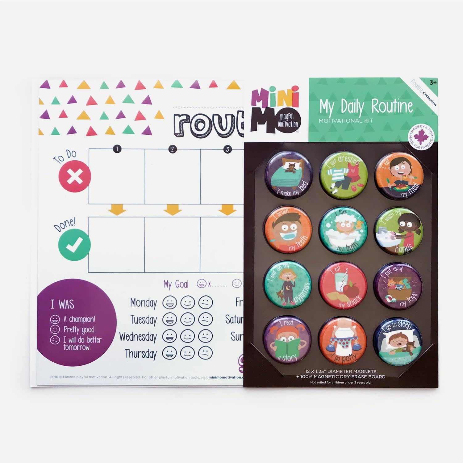 Minimo My Daily Routine Motivational Kit (Magnetic board + 12 magnets)