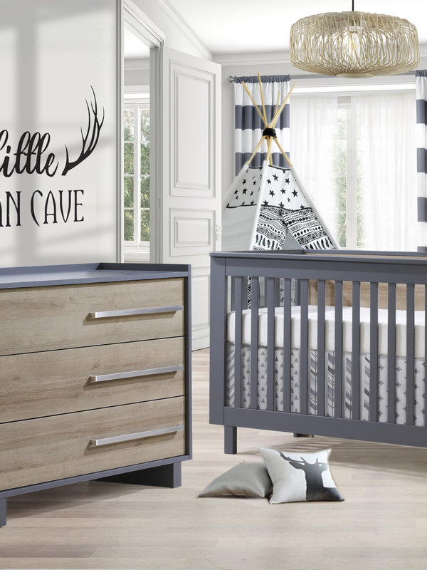 Urban Convertible Crib + 3 Drawer Dresser - Charcoal/Natural