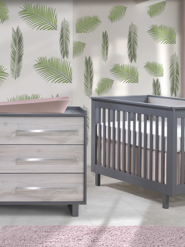 Urban Convertible Crib + 3 Drawer Dresser - Charcoal/Washed Walnut