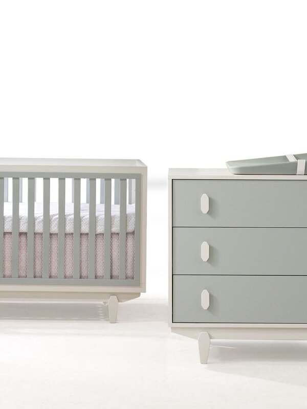 Tate Convertible Crib + 3 Drawer Dresser - Latte/Sage