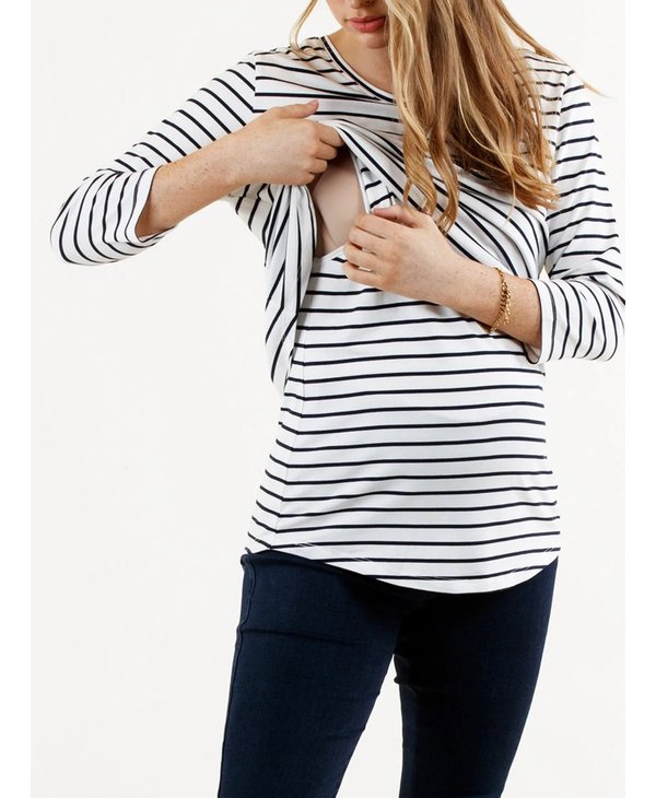 Stripe Long Sleeve Maternity/Nursing Top - Hello Baby