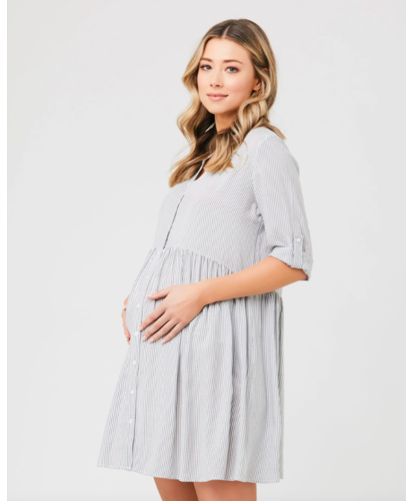 Women's Maternity Nursing Knot Front Stripe Dress