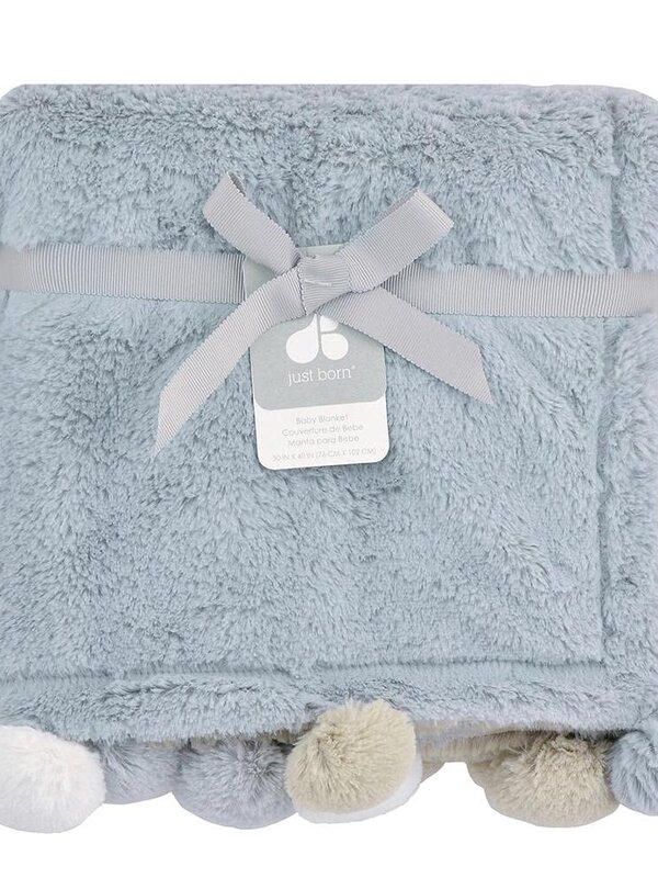 Gerber Just Born Baby Cuddle Plush Pom Pom Blanket - Grey
