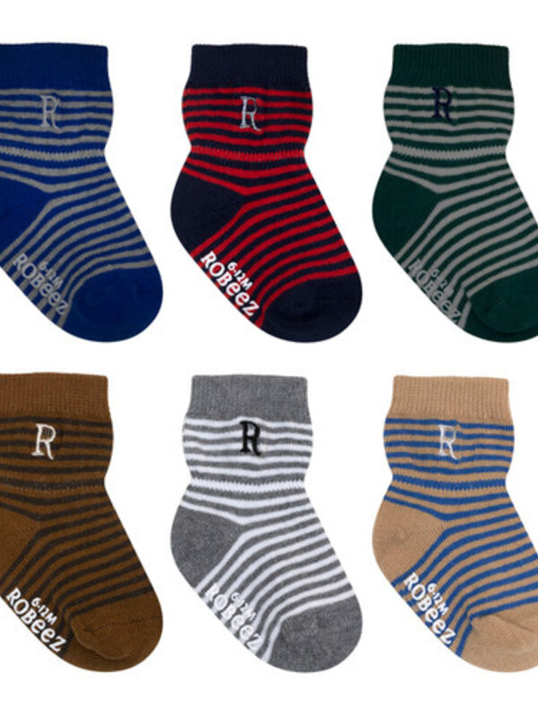 Robeez Robeez 6pk Socks - Striped Monograms