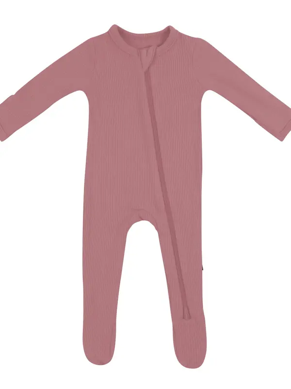 Kyte Ribbed Zippered Footie - Dusty Rose