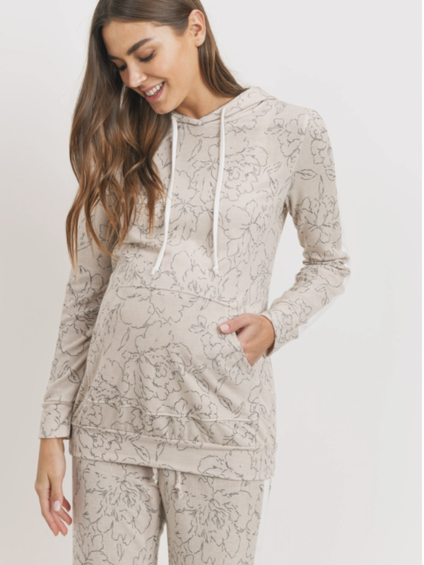 Taupe French Terry Maternity Hoodie - Size Medium