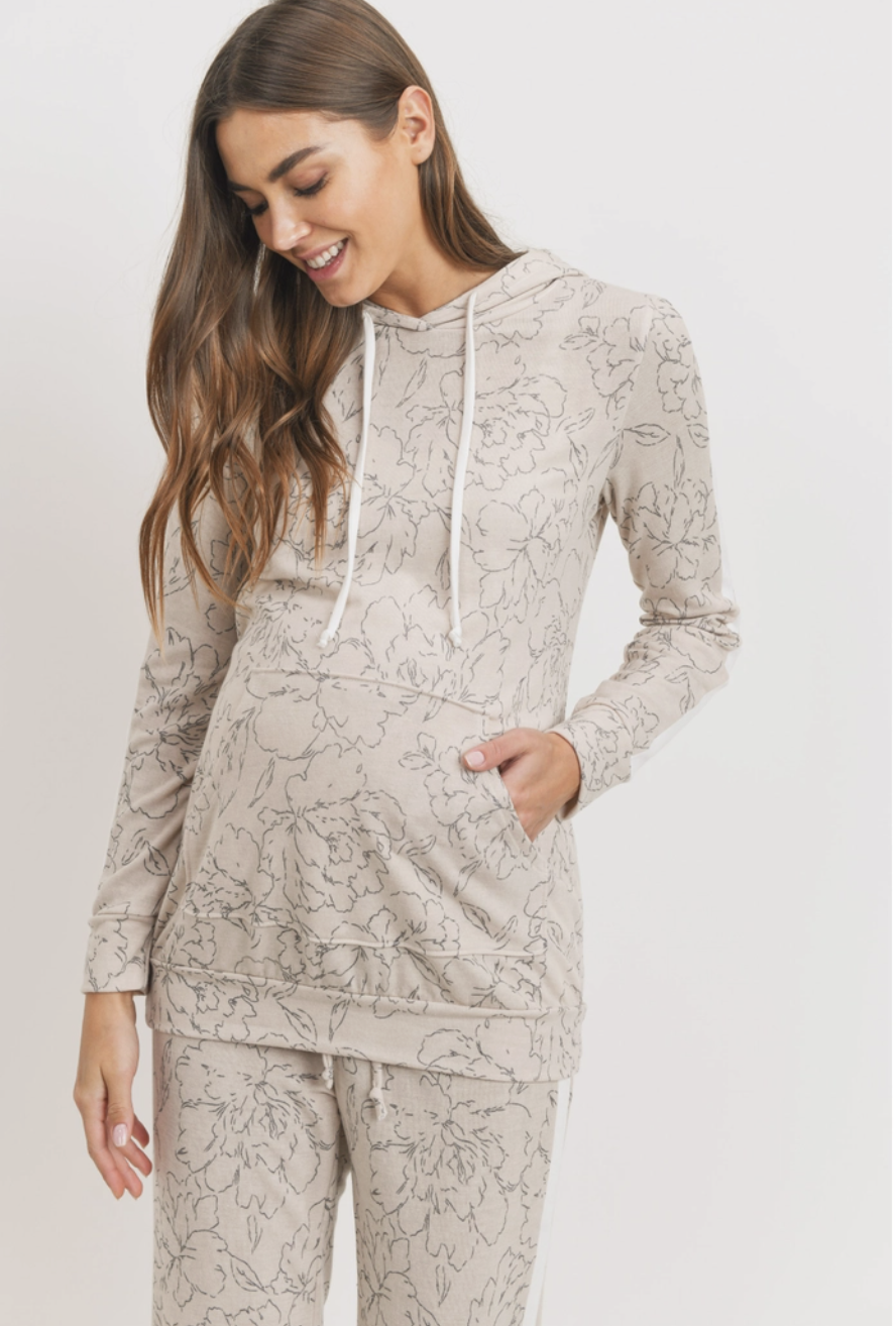 Taupe French Terry Maternity Hoodie - Size Medium