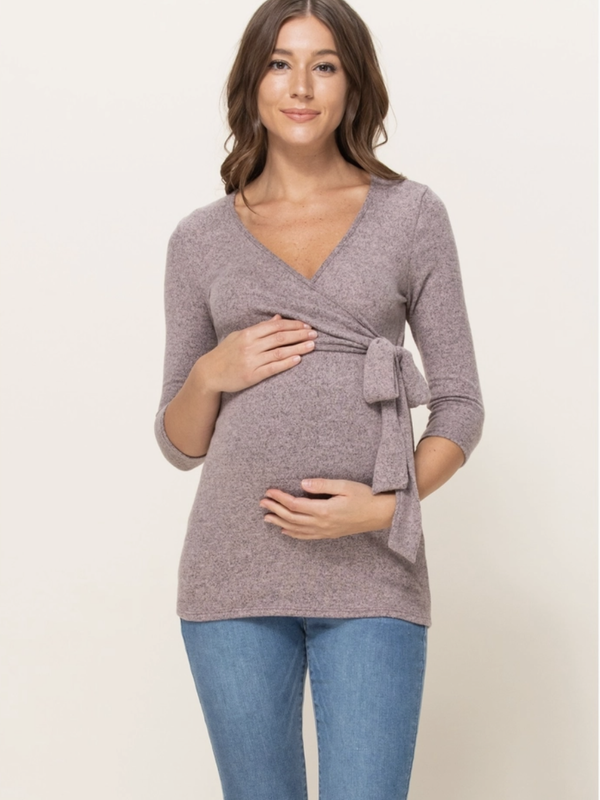 Dusty Pink Brushed Hacci Maternity/Nursing Top - Size Large