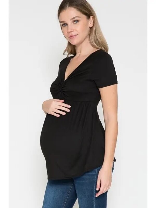 Querencia Maternity Ruched Black Basic Top - Size Small