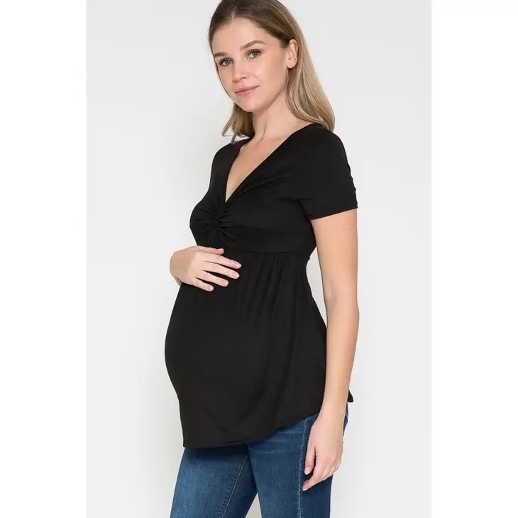 Maternity Ruched Black Basic Top - Size Small