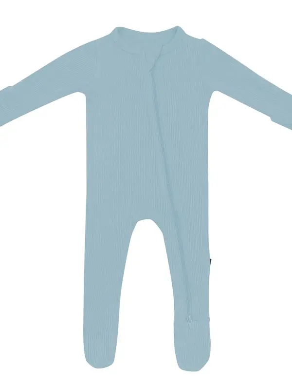 Kyte Ribbed Zippered Footie - Dusty Blue