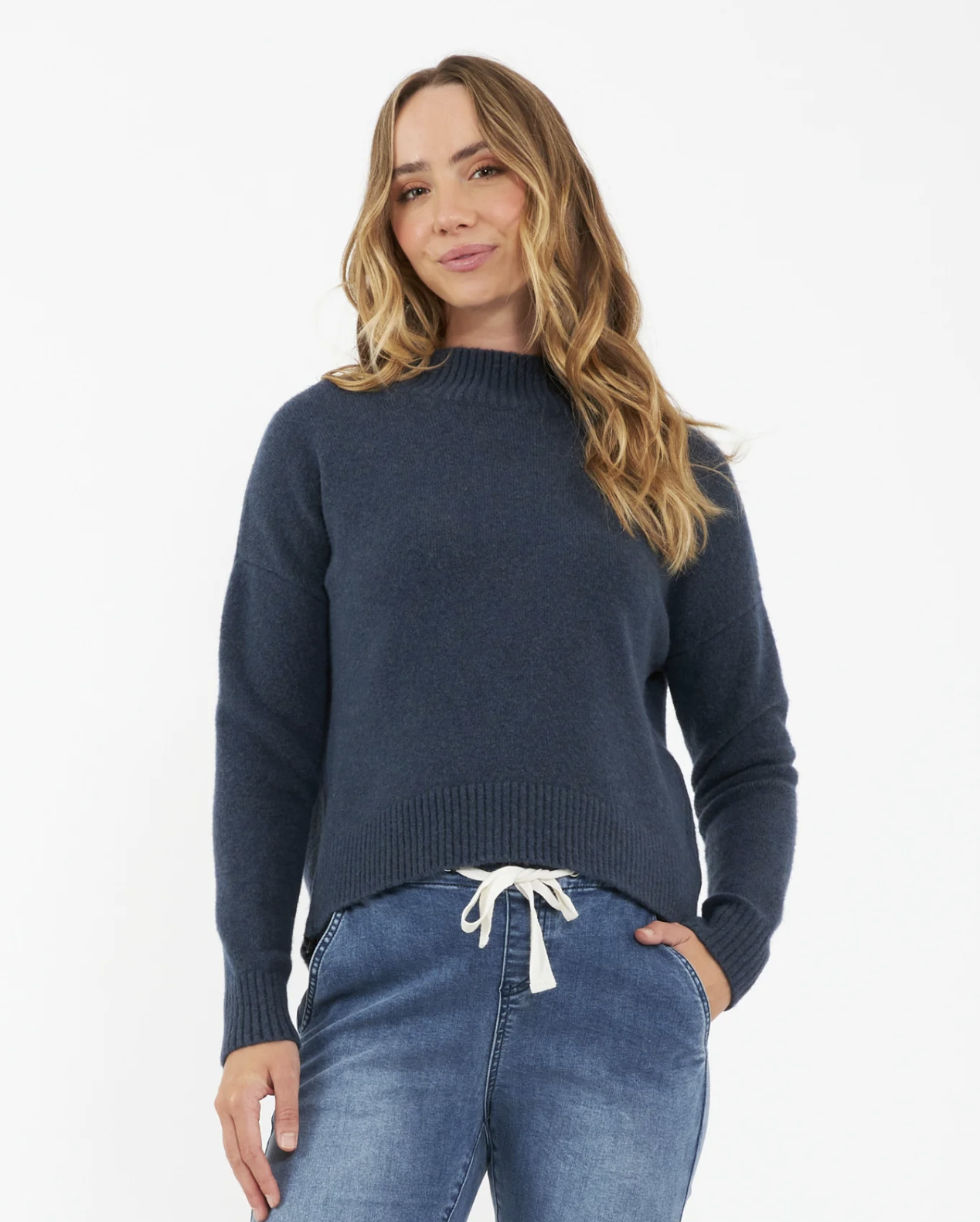Jade Crop Nursing Knit - Denim Marle