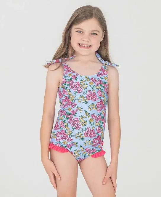 RuffleButts Cheerful Blossoms One Piece Bathing Suit