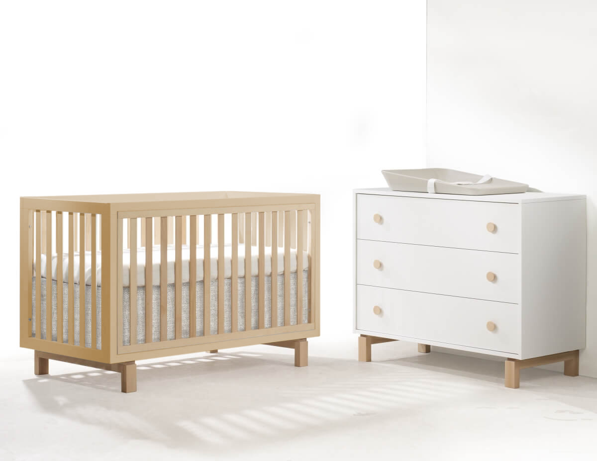 Bjorn All Natural Convertible Crib + White/Natural 3 Drawer Dresser