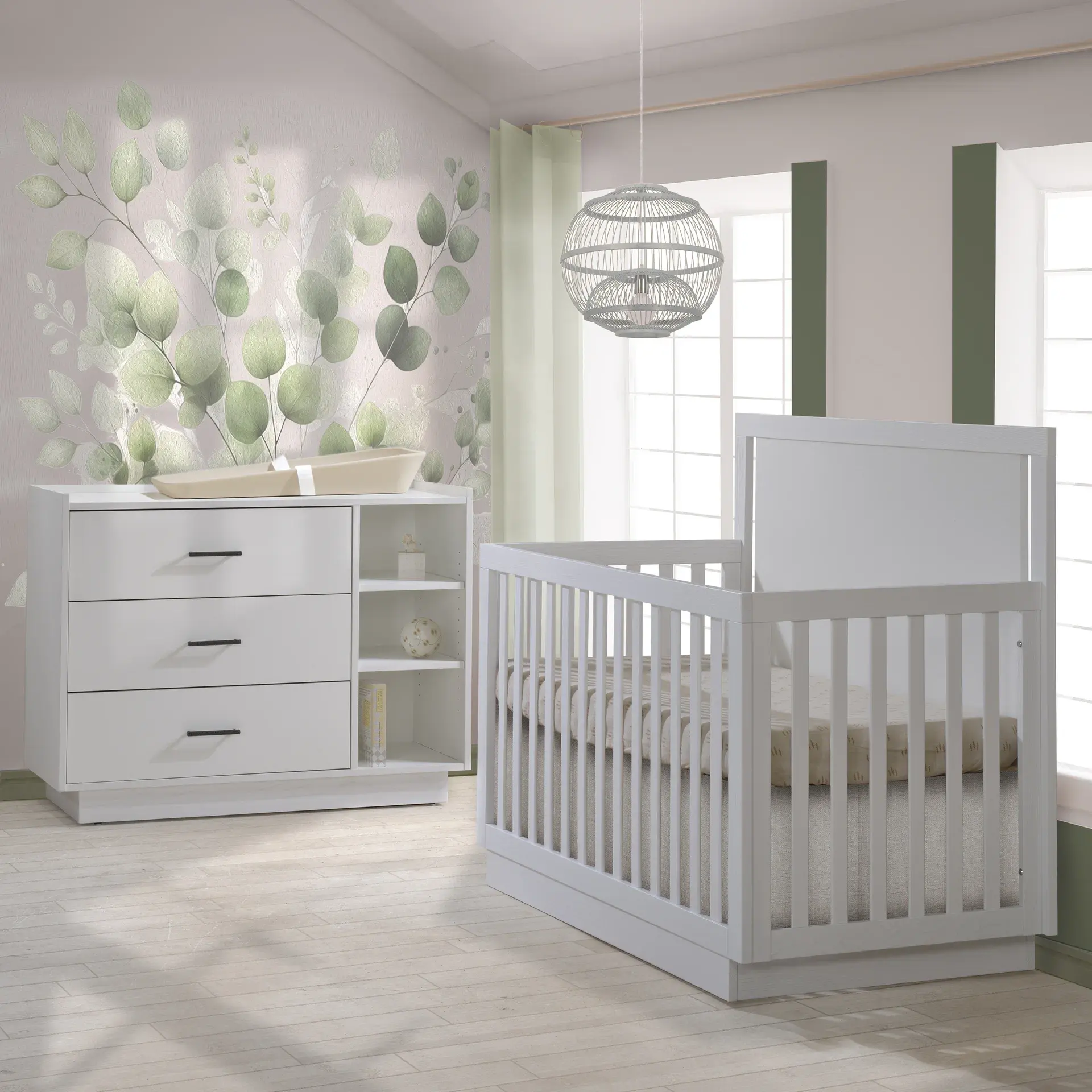 grey crib white dresser Tulip Tito Crib-to-Double Bed + Combo Dresser Set