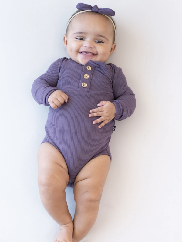 Rib LS Henley Bodysuit - Currant