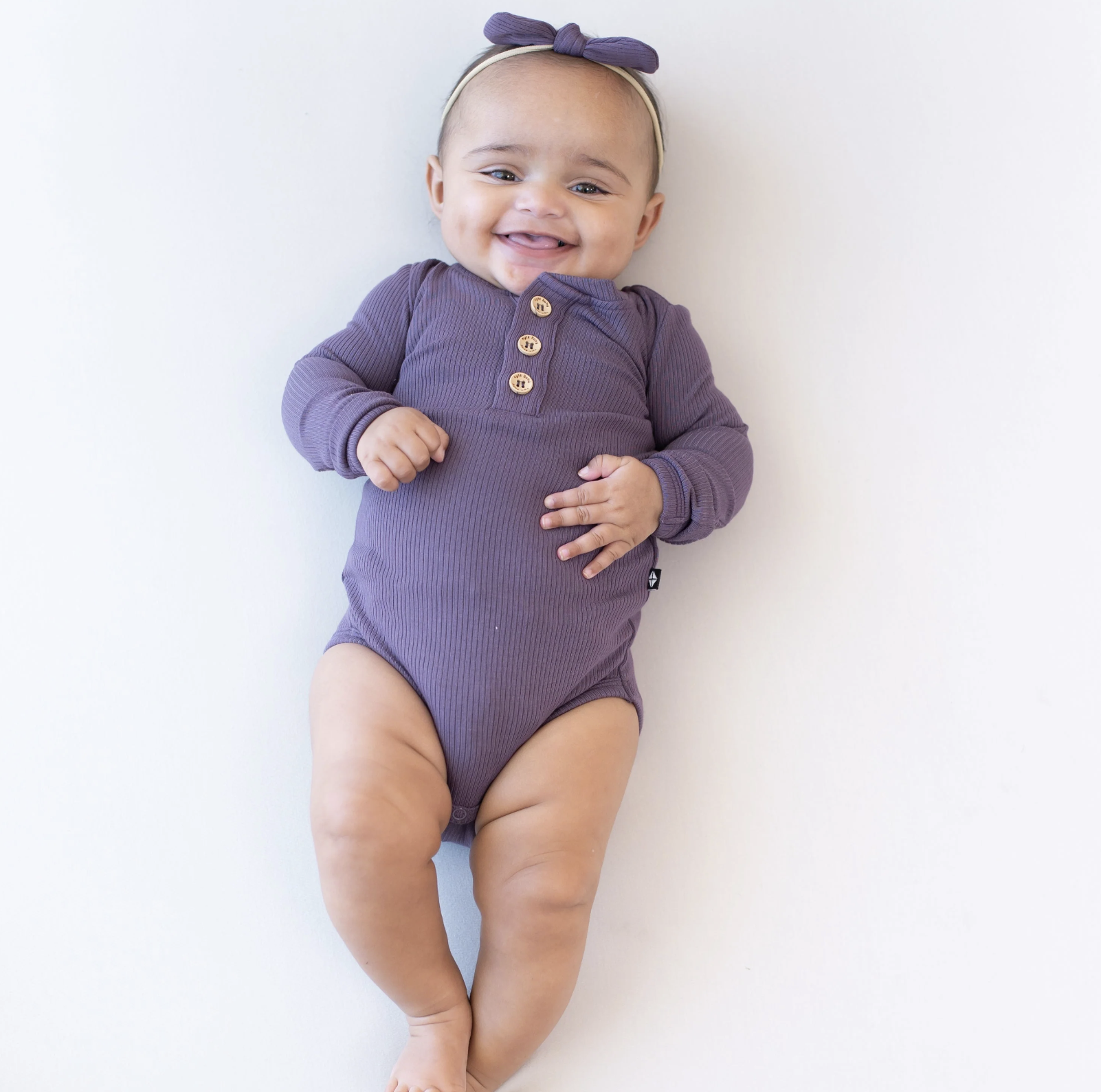 Rib LS Henley Bodysuit - Currant