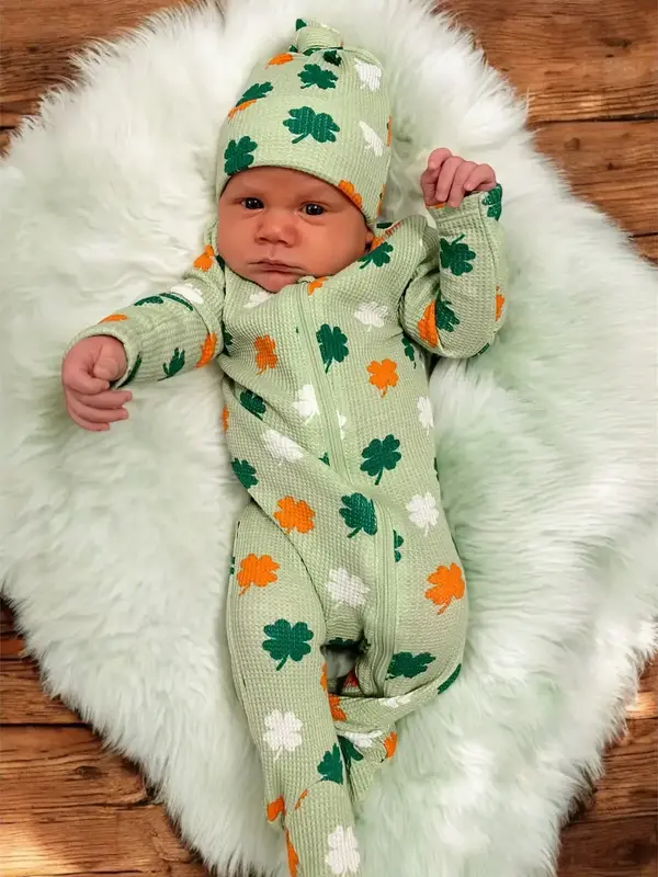 SpearmintLOVE Waffle Ruffle Zip Footie - Green Clover