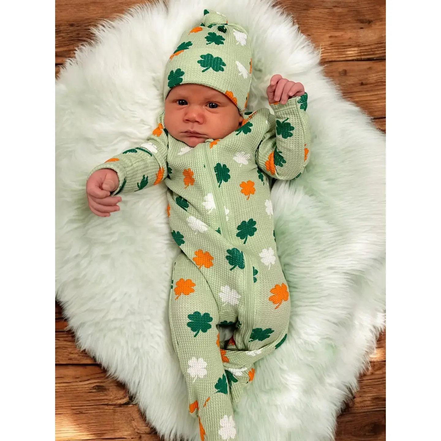 Waffle Ruffle Zip Footie - Green Clover