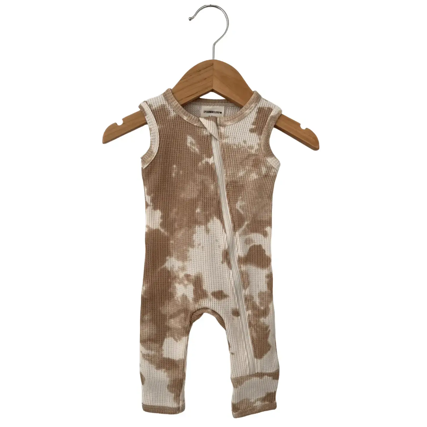 Waffle Sleeveless Romper - Almond Tie Dye