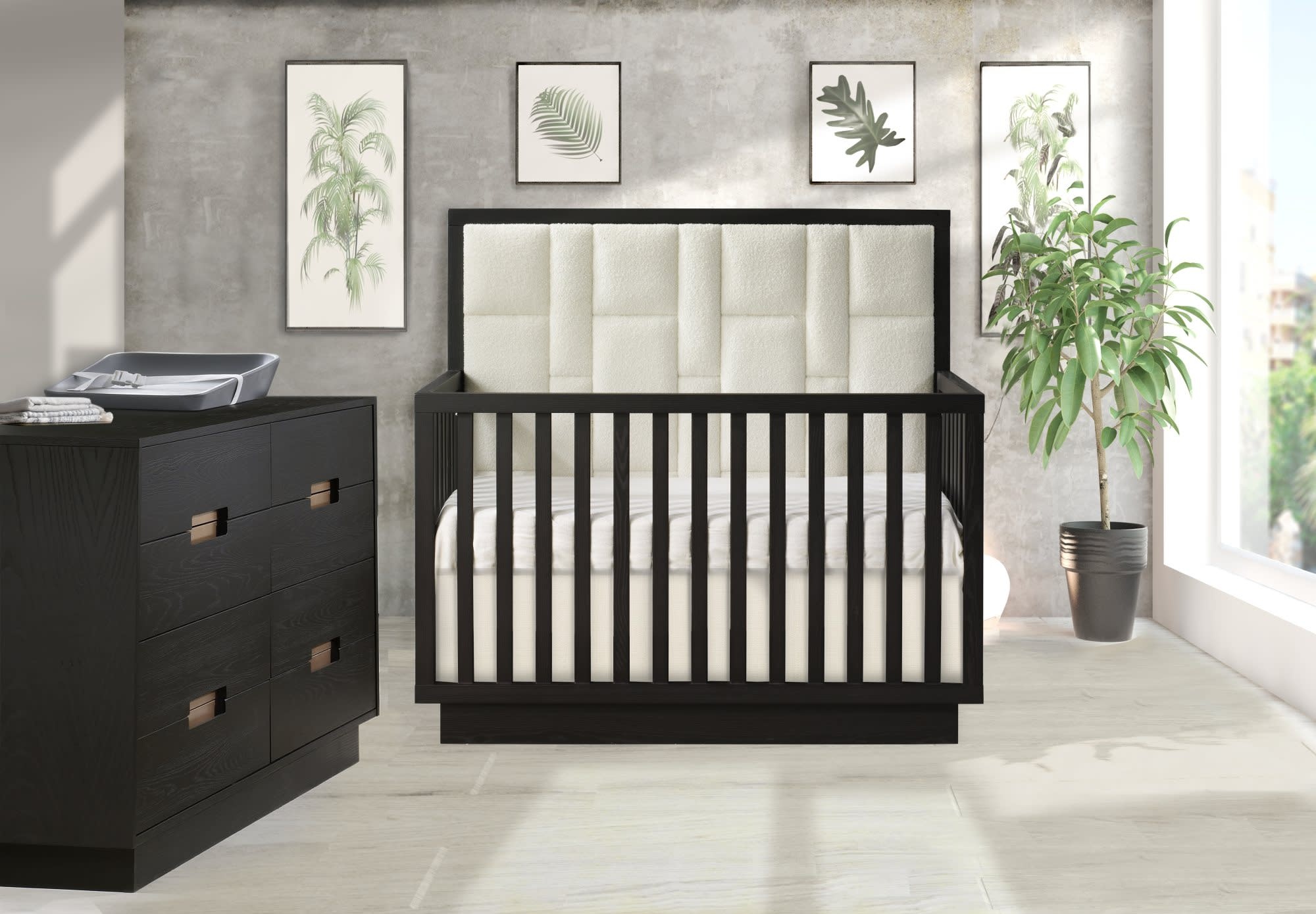 Como Convertible Crib w/ Boucle Beige Upholstered Panel