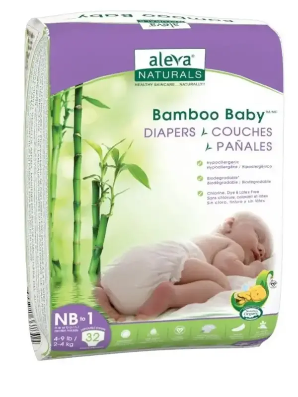 Aleva Naturals Bamboo Baby Diapers - NB to Size 1 (4-9lbs)