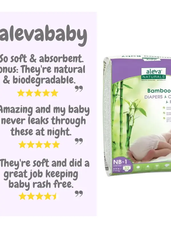 Aleva Naturals Bamboo Baby Diapers - NB to Size 1 (4-9lbs)