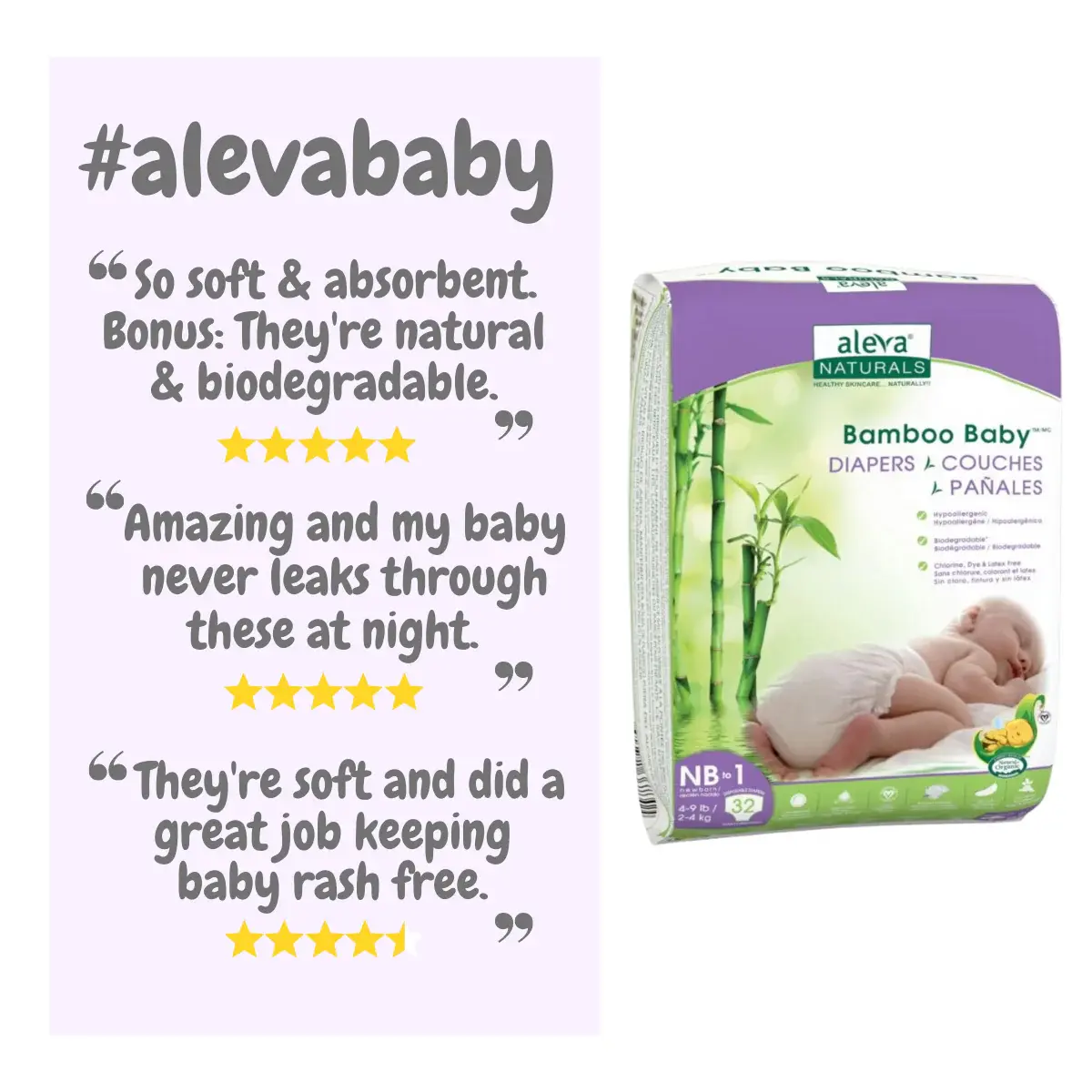 Bamboo Baby Diapers - NB to Size 1 (4-9lbs)