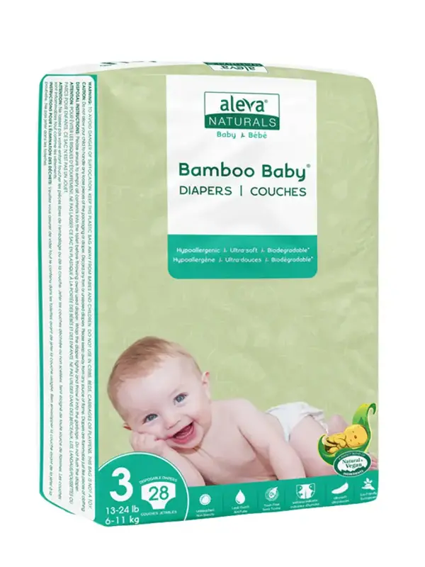 Aleva Naturals Bamboo Baby Diapers - Size 3 (13-24lbs)