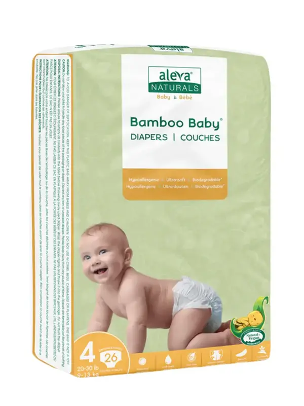Aleva Naturals Bamboo Baby Diapers - Size 4 (20-30lbs)