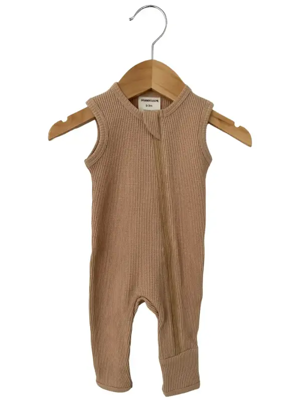SpearmintLOVE Waffle Sleeveless Romper - Tan