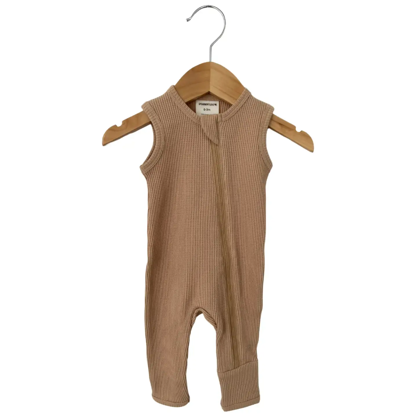 Waffle Sleeveless Romper - Tan