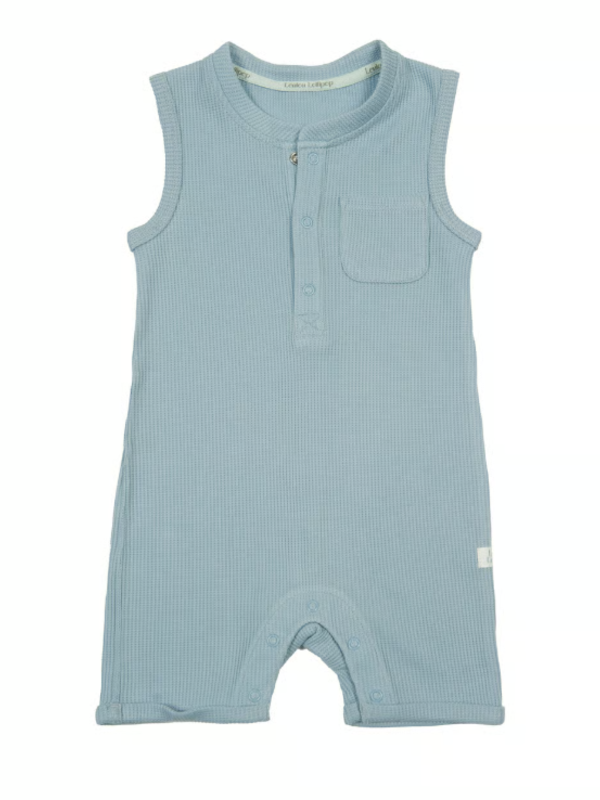 Loulou Lollipop Waffle Short Romper - Blue Fog