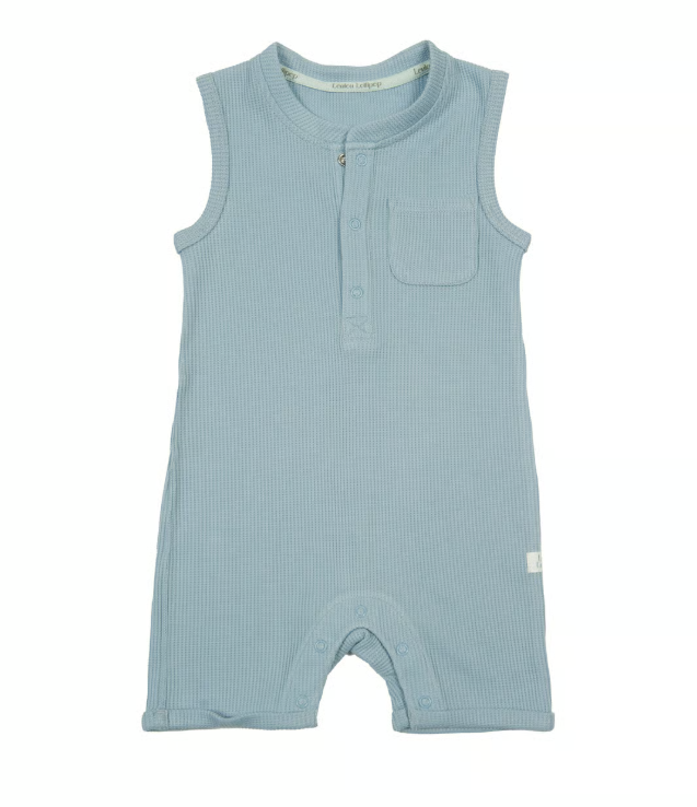 Waffle Short Romper - Blue Fog