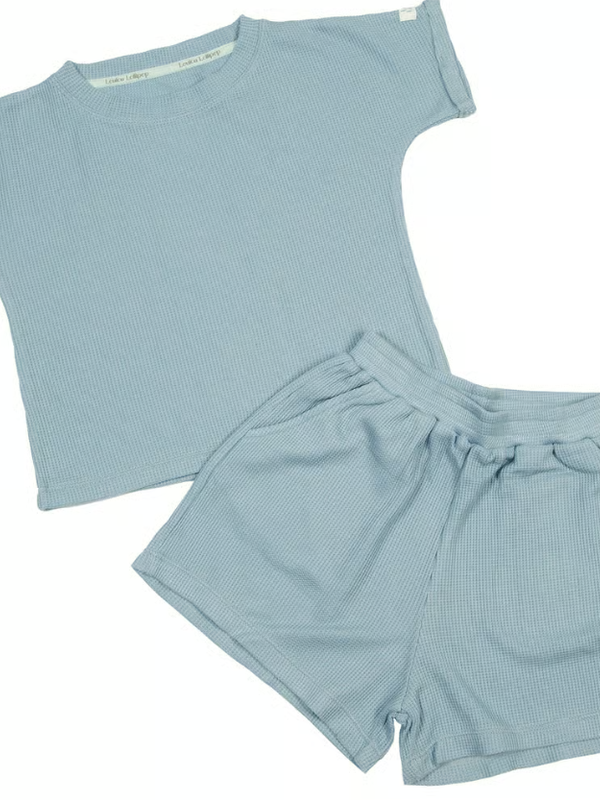 Loulou Lollipop Waffle Top + Bottom - Blue Fog