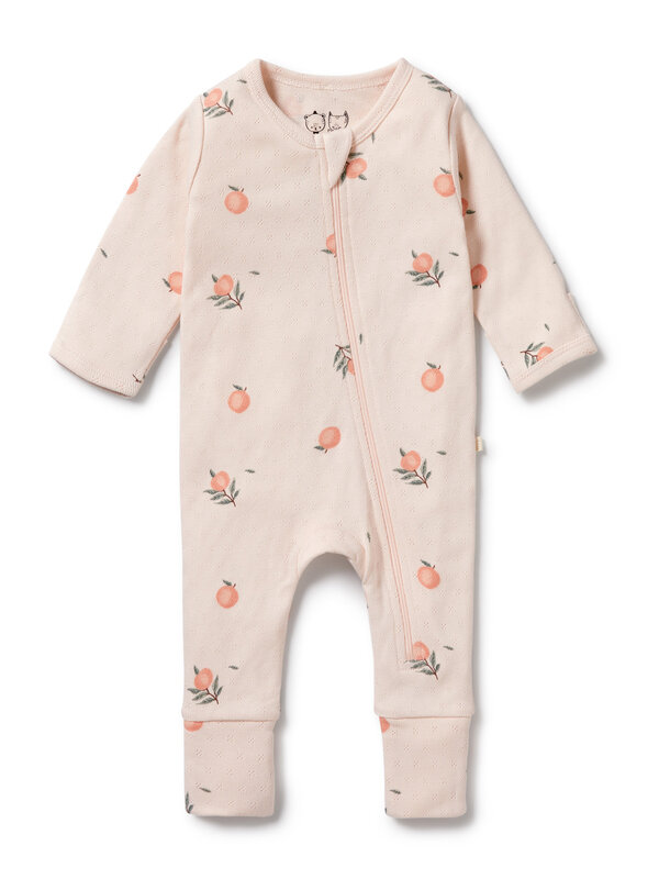 Wilson + Frenchy Pointelle Zipsuit w/Feet - Peaches