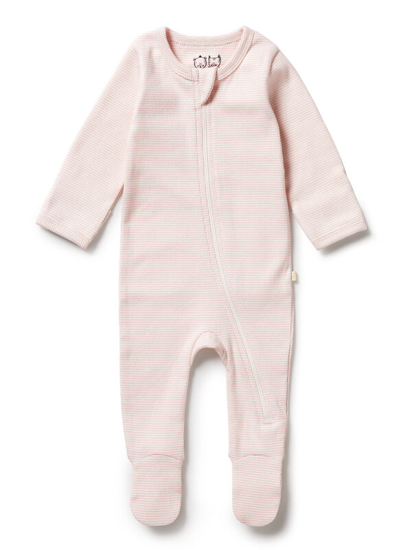 Wilson + Frenchy Stripe Rib Zipsuit w/ Feet - Cantaloupe