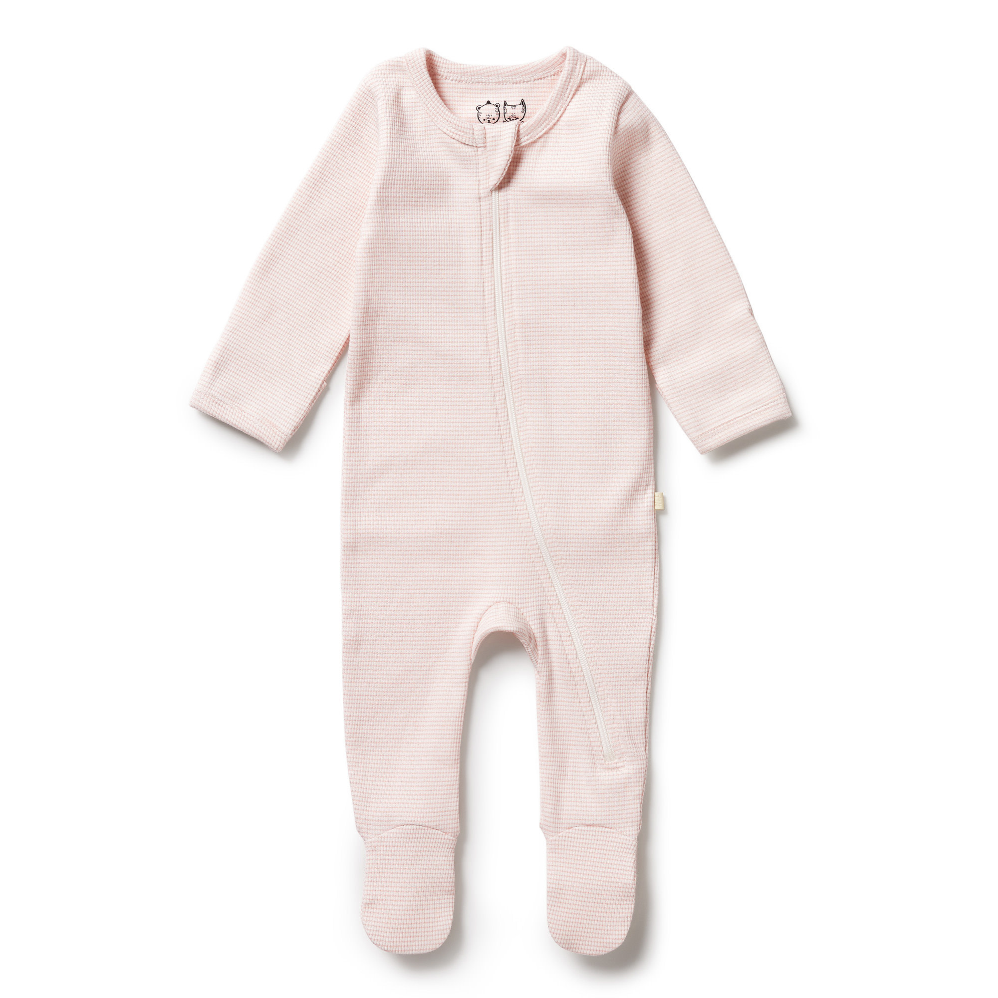 Stripe Rib Zipsuit w/ Feet - Cantaloupe